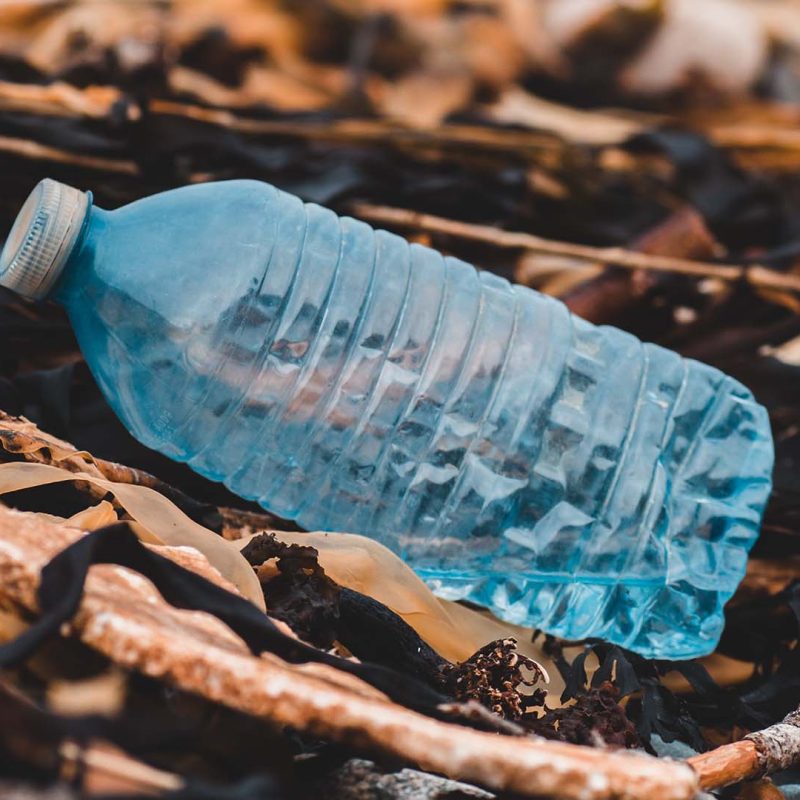 Plastic bottle resting on beach having been discarded