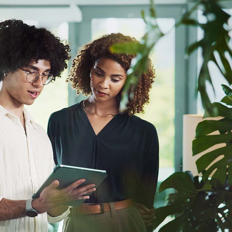 Two younger colleagues in discussion
