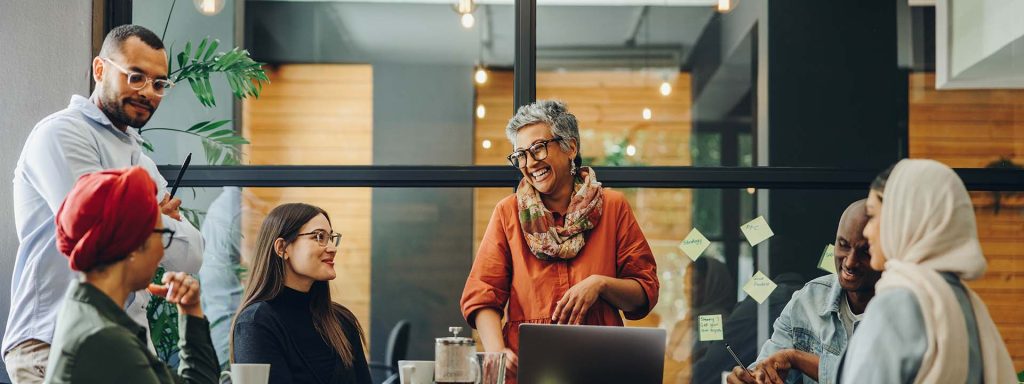 Diverse group of people in conversation