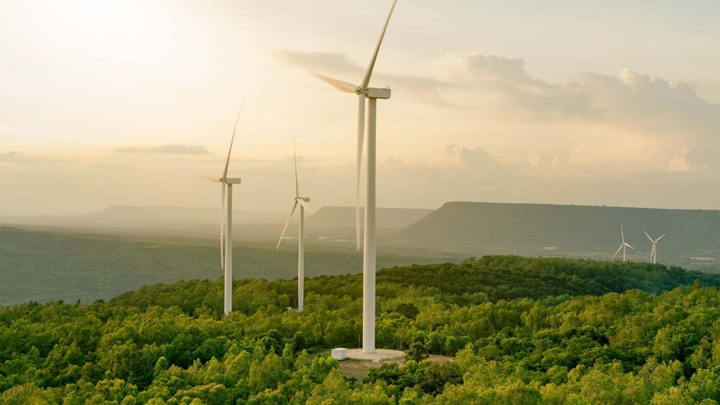 Wind farm on green hills