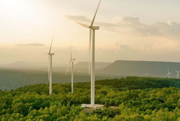 Wind farm on green hills