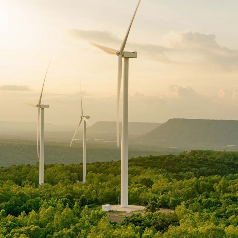Wind farm on green hills