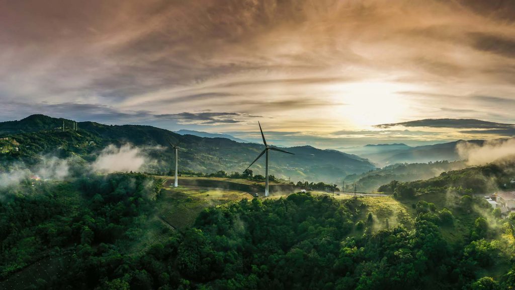 Wind turbines atop a hill