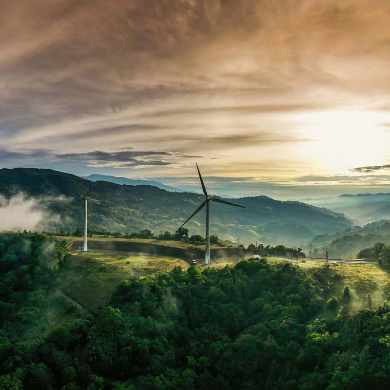 Wind turbines atop a hill