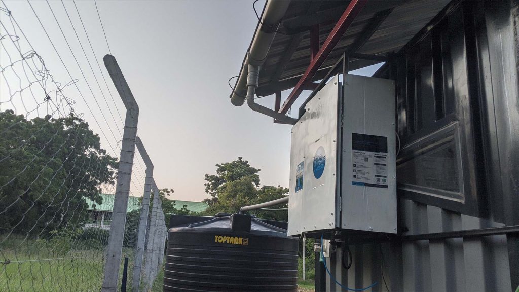 Water tank on outside of building