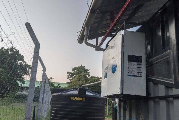 Water tank on outside of building
