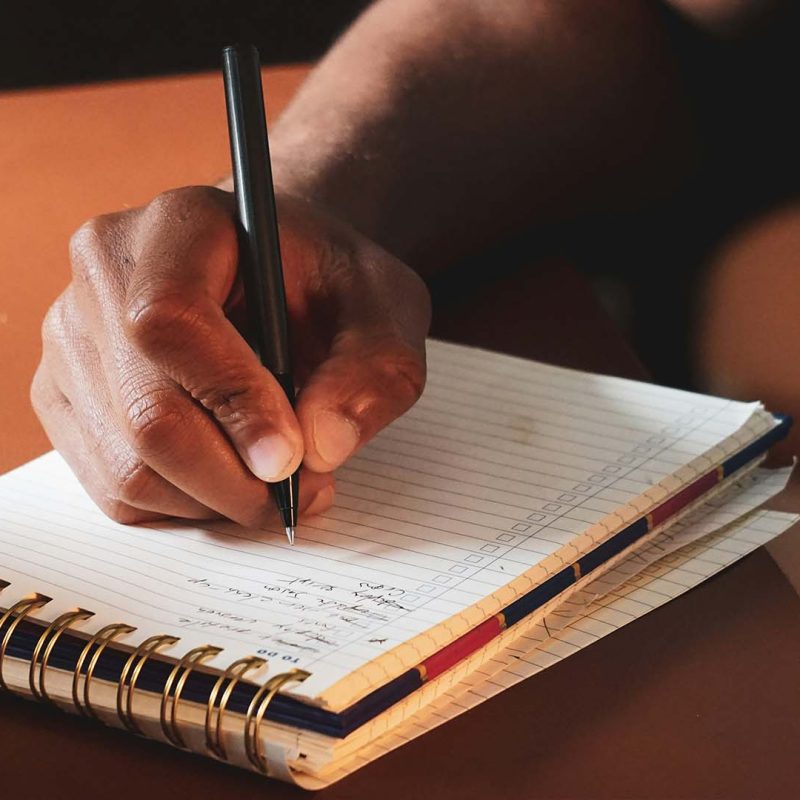 Taking notes on a notepad