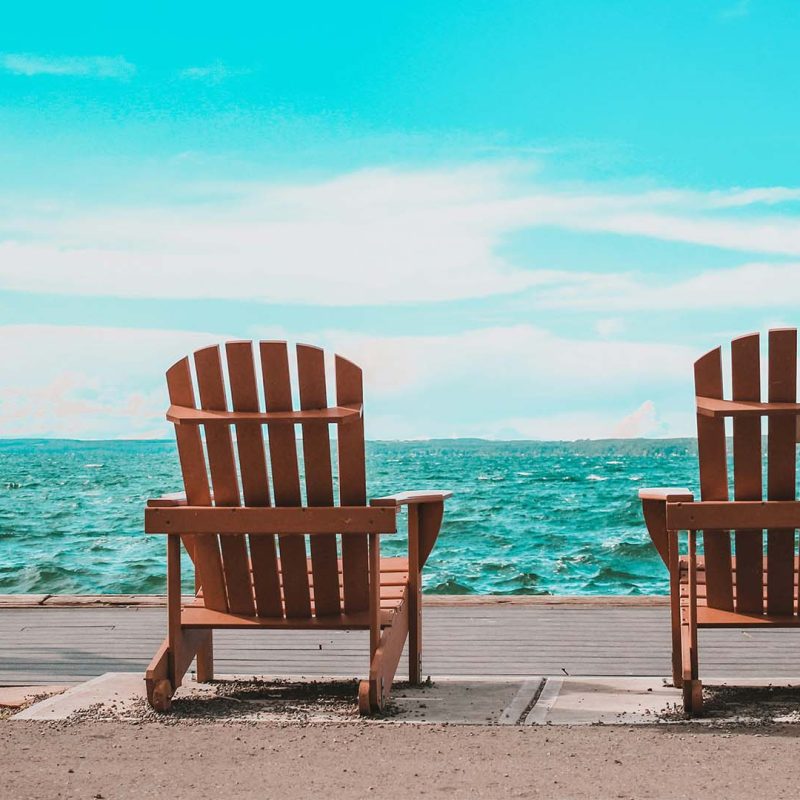 Sun loungers looking out to sea